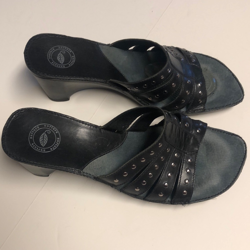 Nurture open toe wedge sandals, black, sz 8